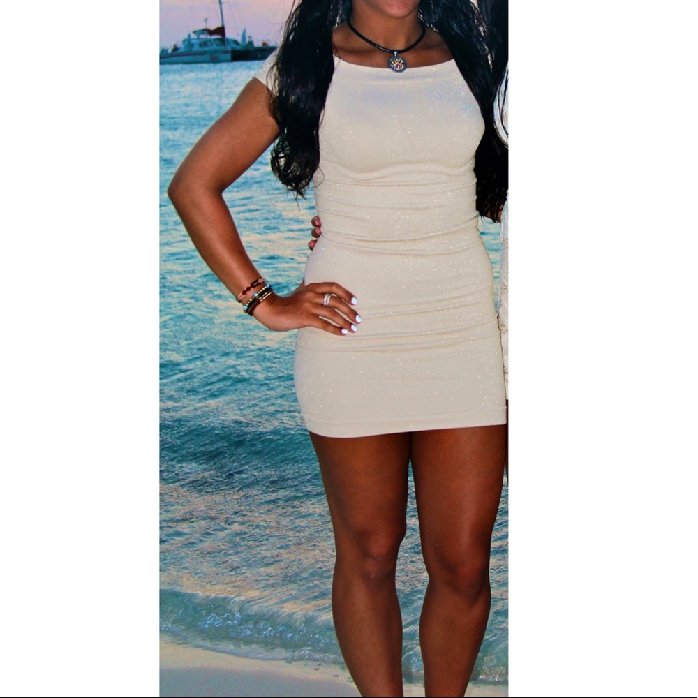 ✨ BEBE champagne shimmer dress